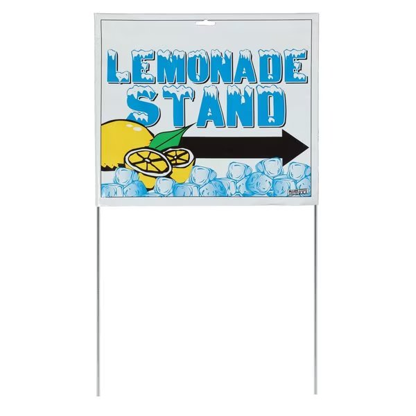 Sign Lemonade Stand 14 in x22 in with Bracket, Sunburst Systems, Mfr#: 3160